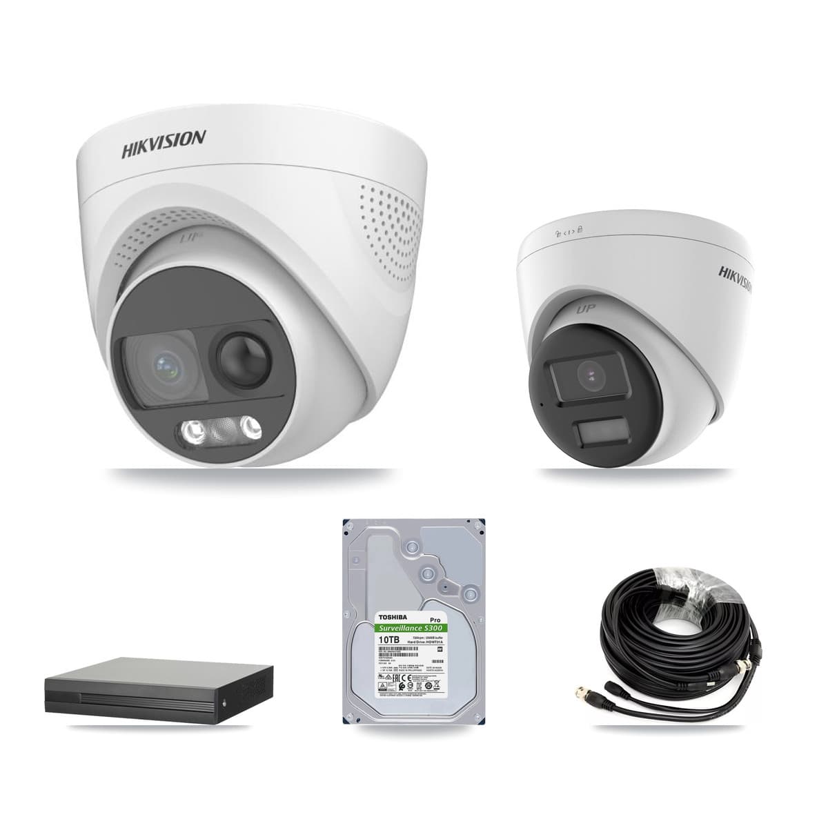 Hikvision 8-Channel 5MP CCTV Kit — 7 DS-2CE72KF3T-PIRXO + 1 DS-2CE78K0T-LPTS Turret Cameras + 10TB Recording (XVR-3108HS-5MP-LITE Recorder) - Image 1