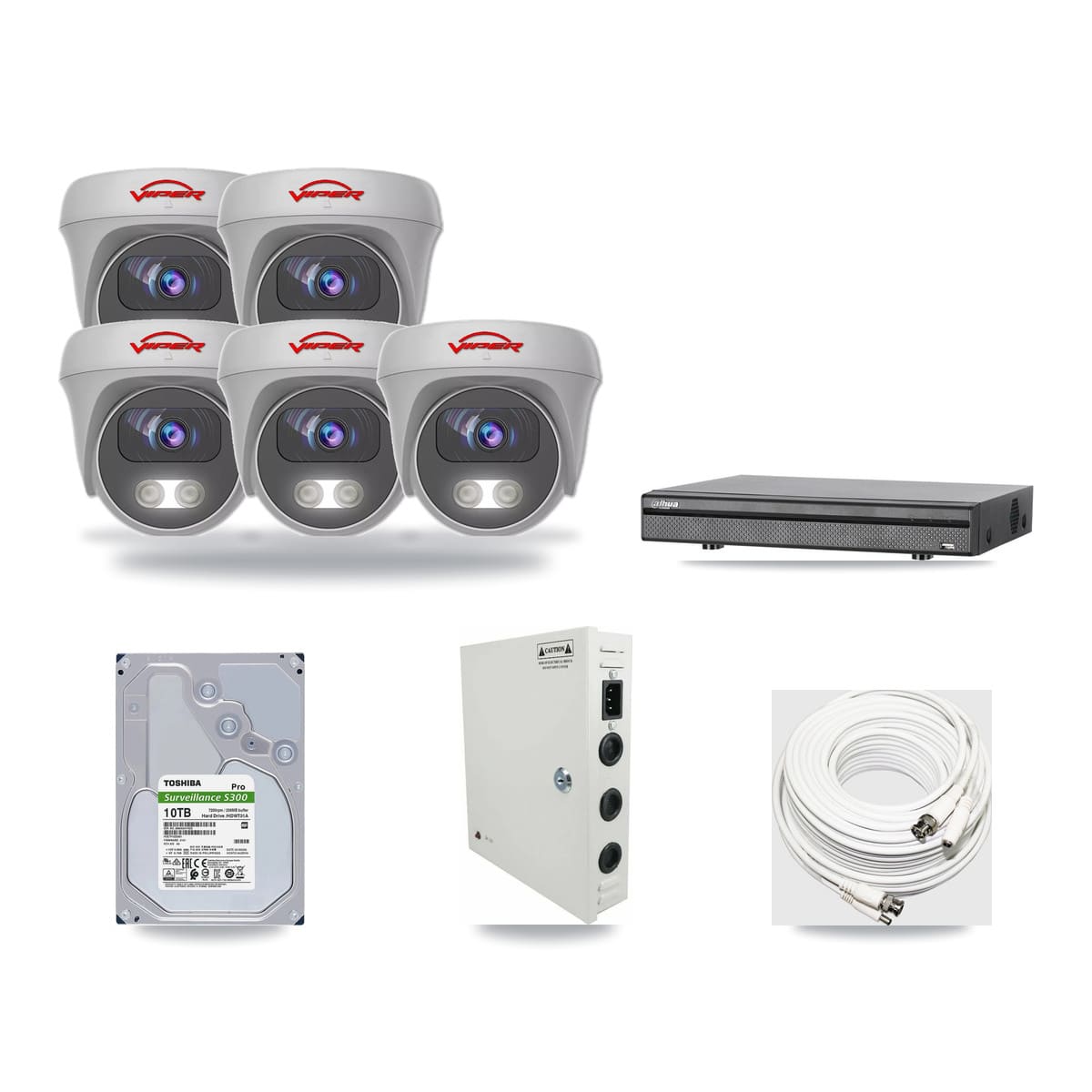 Dahua 8-channel CCTV kit: 5 cameras (5× 5MP Camera), 10TB hard drive