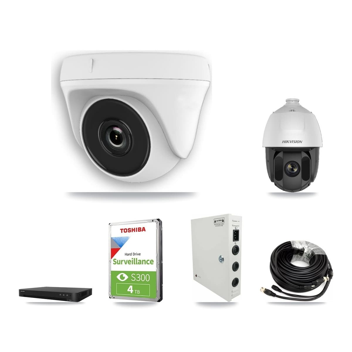 Hikvision 16-Channel 2MP CCTV Kit — 1 DS-2AE5225TI PTZ + 5 White HDT-2MP-N20W Dome Cameras + 4TB Recording (DS-7216HGHI Recorder) - Image 1