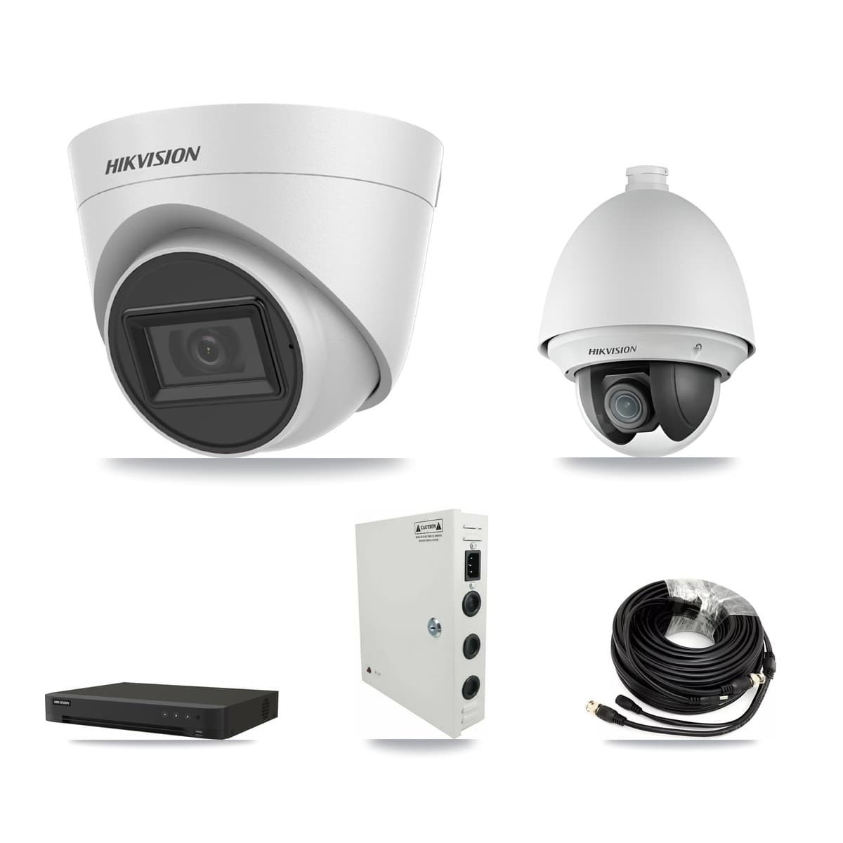 Hikvision 16-Channel 2MP – 5MP CCTV Kit — 1 2MP PTZ + 5 White 5MP Turret Cameras + 8TB Recording - Image 1