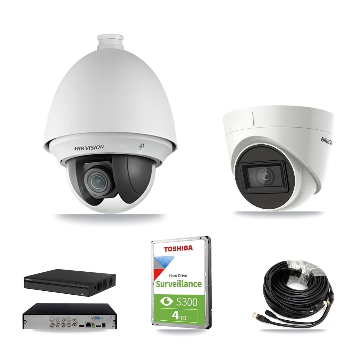 Hikvision & Prolux 8-Channel 2MP – 4K CCTV Kit — 1 DS-2AE4225T 2MP PTZ + 1 DS-2CE78U1T 4K Turret Cameras + 4TB Recording (PXD-5108HS Recorder) - Image 1