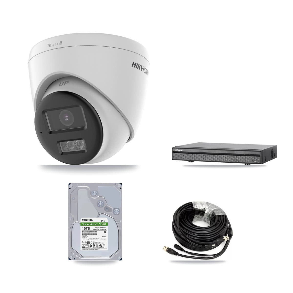 Hikvision & Dahua 8-Channel 5MP CCTV Kit — 2 DS-2CE78K0T + 6 DS-2CE78K0T Turret Cameras + 10TB Recording (DH-XVR5108H Recorder)