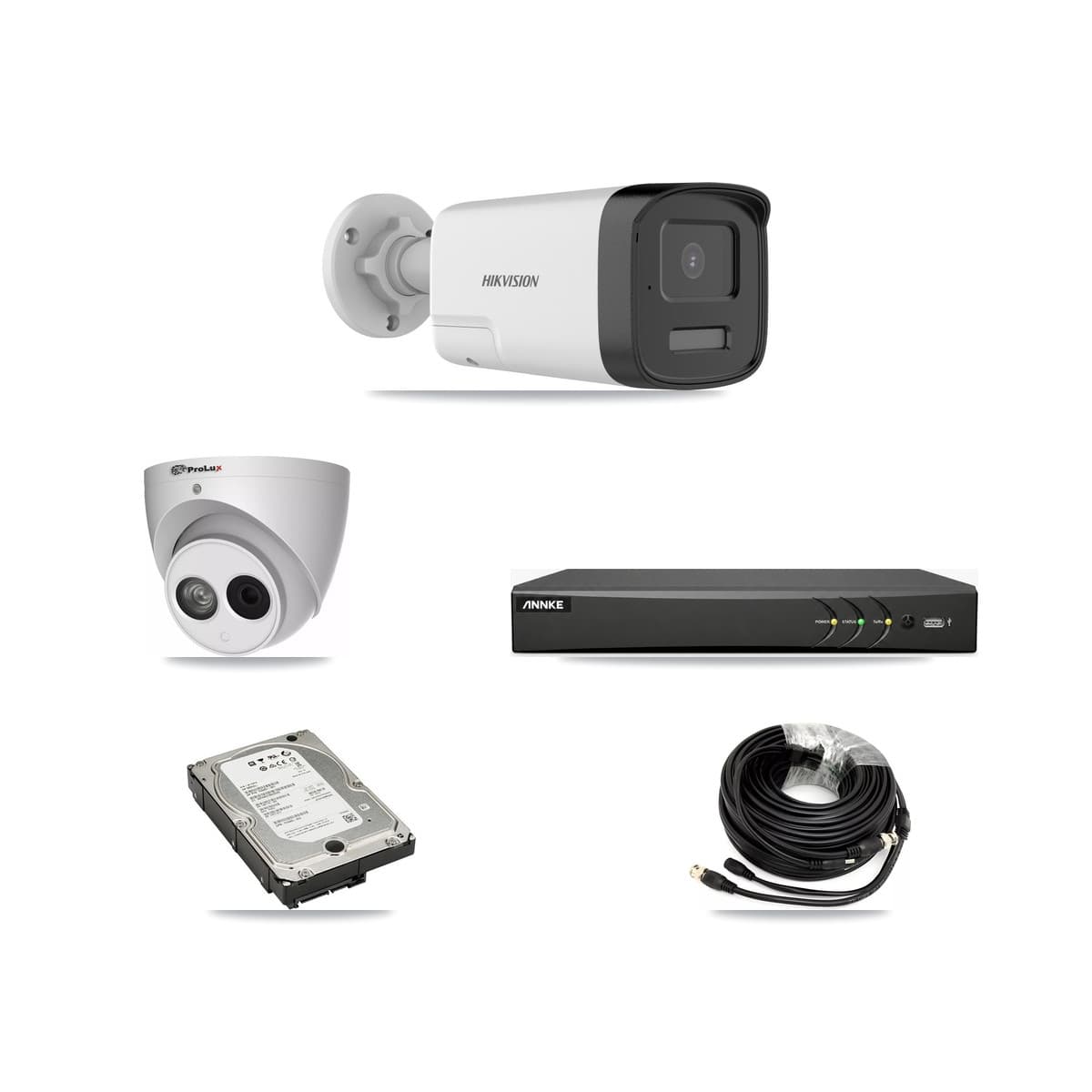 4-Channel 4MP – 5MP CCTV Kit — 3 DS-2CE17K0T 5MP Bullet + 1 PXC-612C4W-A 4MP Turret Cameras + 5TB Recording (AN-DV4-8MP Recorder)