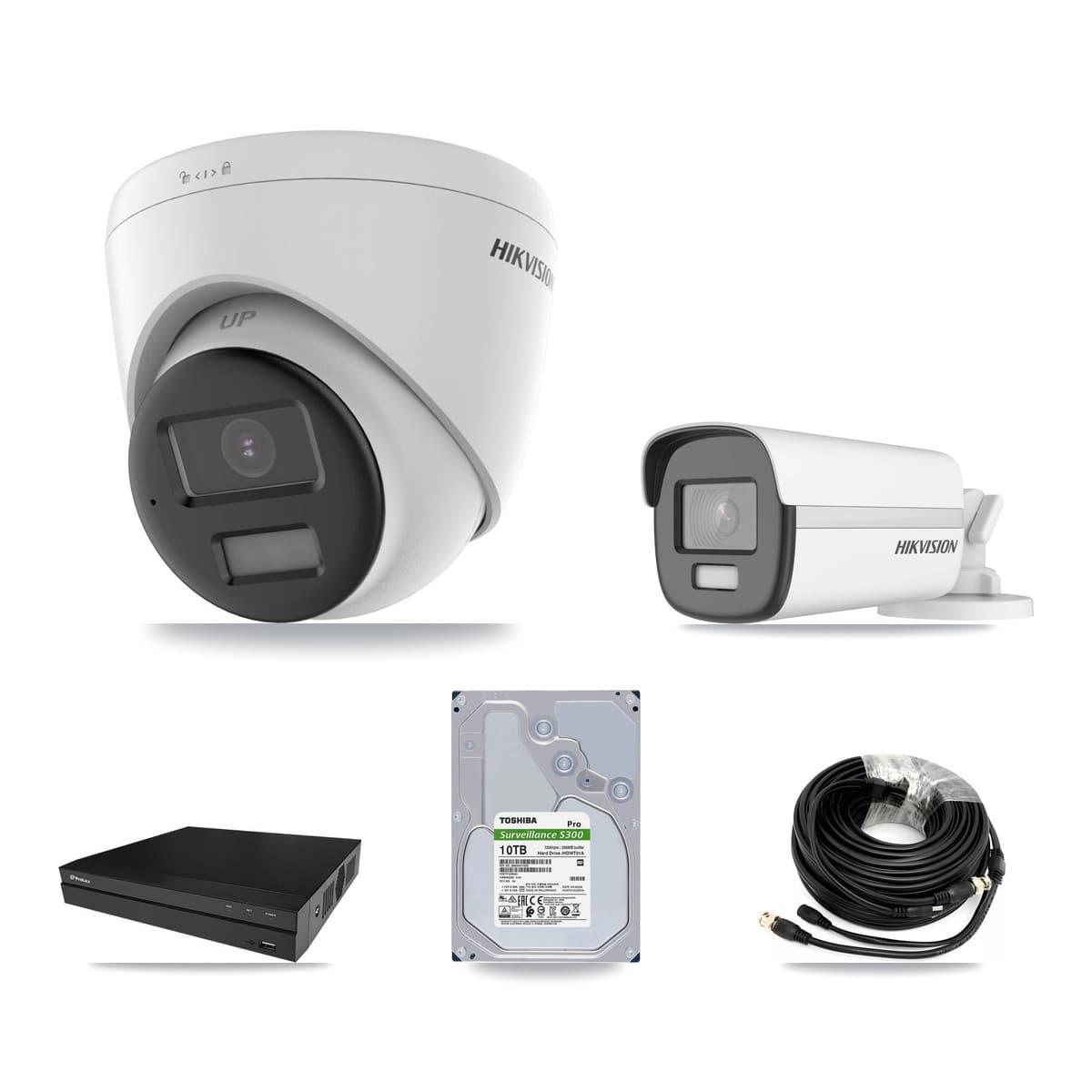Hikvision & Prolux 8-Channel 4K CCTV Kit — 1 DS-2CE12UF3T Bullet + 7 DS-2CE78U0T Turret Cameras + 2× 10TB Recording
