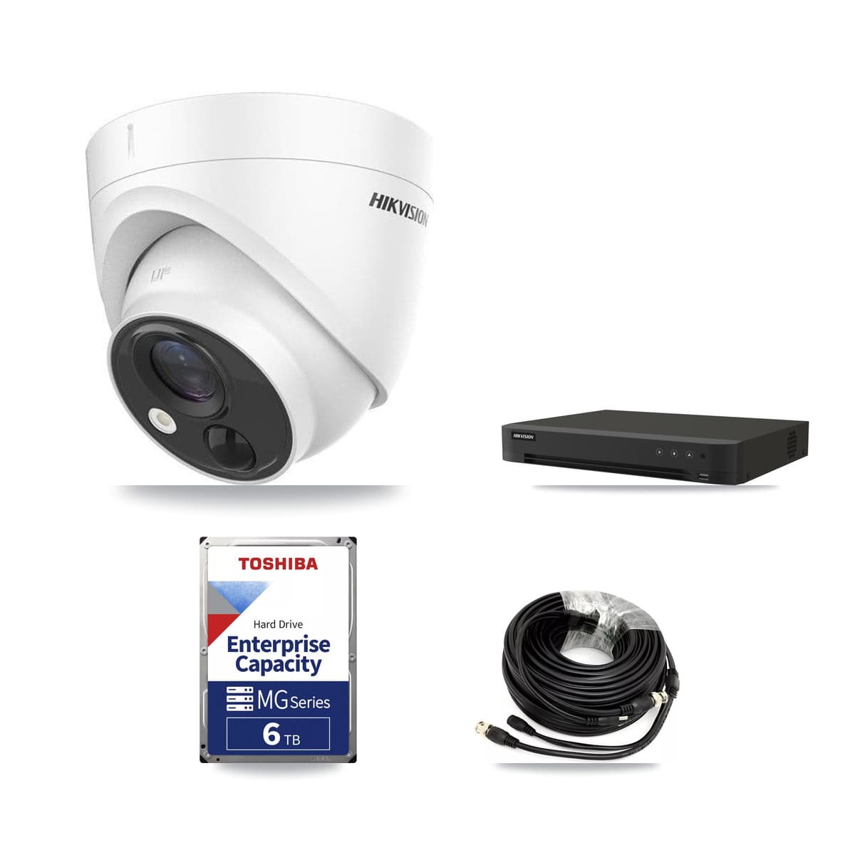 Hikvision 8-Channel 5MP CCTV Kit — 6 DS-2CE71H0T Turret Cameras + 6TB Recording (IDS-7208HUHI Recorder)
