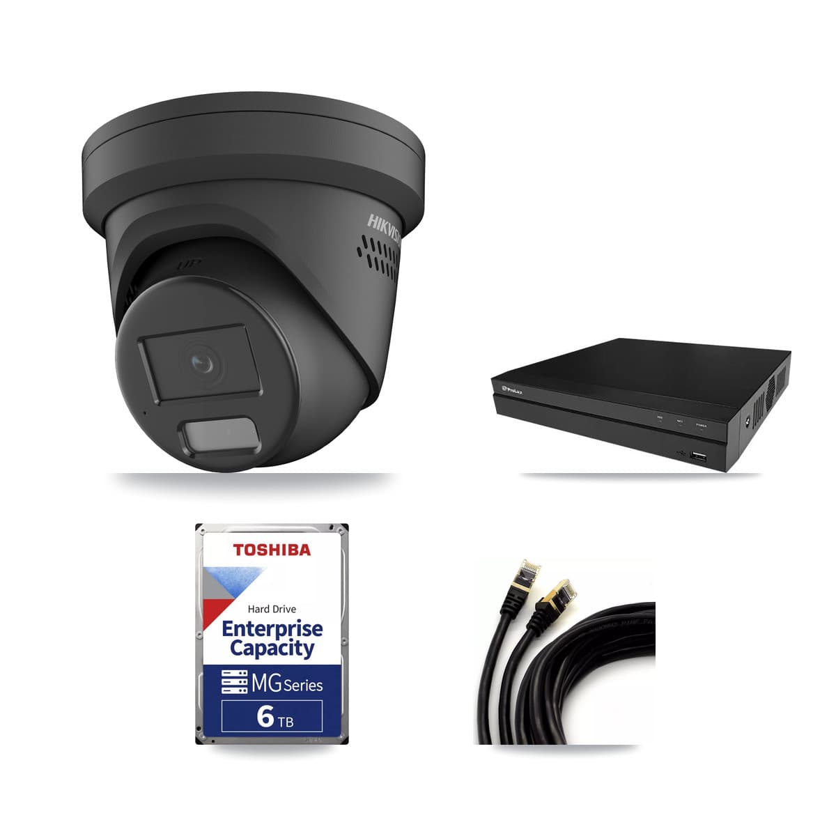 Hikvision & Prolux 8-Channel 4MP CCTV Kit — 5 Black Turret Cameras + 6TB Recording