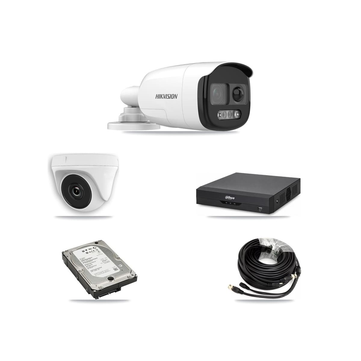 Hikvision & Dahua 4-Channel 2MP – 5MP CCTV Kit — 3 DS-2CE12KF3T 5MP Bullet + 1 White HDT-2MP-N20W 2MP Dome Cameras + 5TB Recording - Image 1