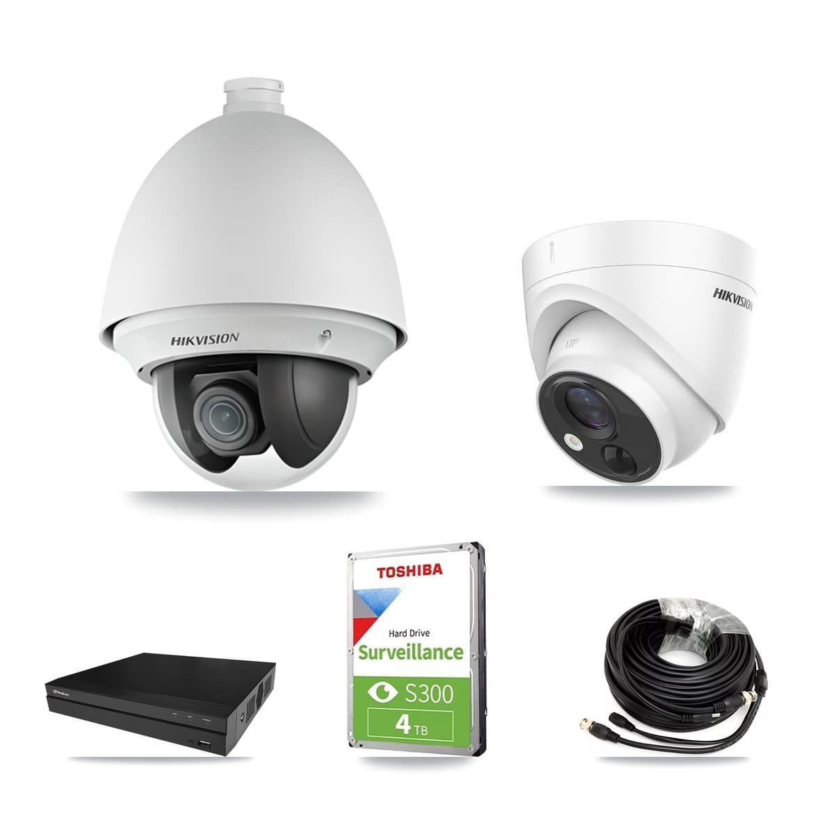 Hikvision & Prolux 8-Channel 2MP – 5MP CCTV Kit — 1 DS-2AE4225T 2MP PTZ + 1 DS-2CE71H0T 5MP Turret Cameras + 4TB Recording - Image 1