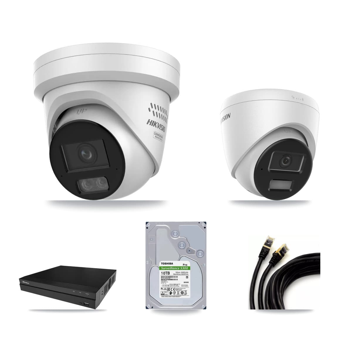 Hikvision & Prolux 8-Channel 4MP CCTV Kit — 2 DS-2CD1343G2 + 6 DS-2CD2347G3 Turret Cameras + 10TB Recording