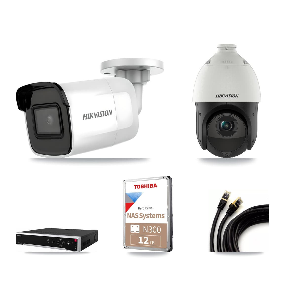 Hikvision 32-Channel 4MP – 4K CCTV Kit — 4 4K Bullet + 1 4MP PTZ Cameras + 12TB Recording - Image 1