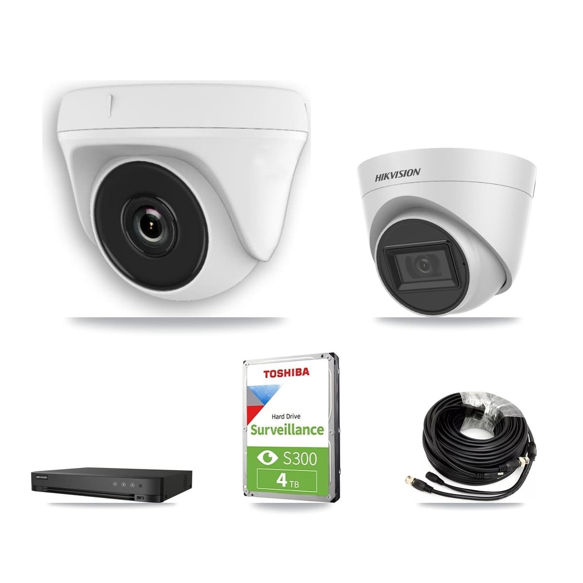 Hikvision 4-Channel 2MP – 5MP CCTV Kit — 1 White 5MP Turret + 3 White 2MP Dome Cameras + 4TB Recording (IDS-7204HQHI Recorder) - Image 1