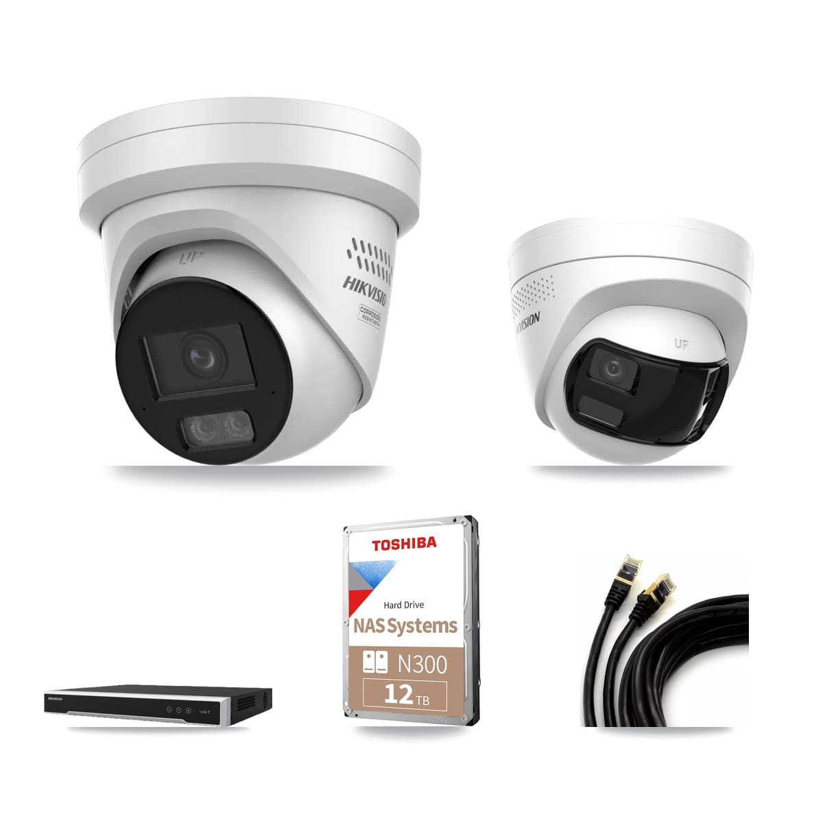 Hikvision 16-Channel 4MP – 4K CCTV Kit — 1 DS-2CD1383G2P 4K + 15 DS-2CD2347G3 4MP Turret Cameras + 2× 12TB Recording - Image 1