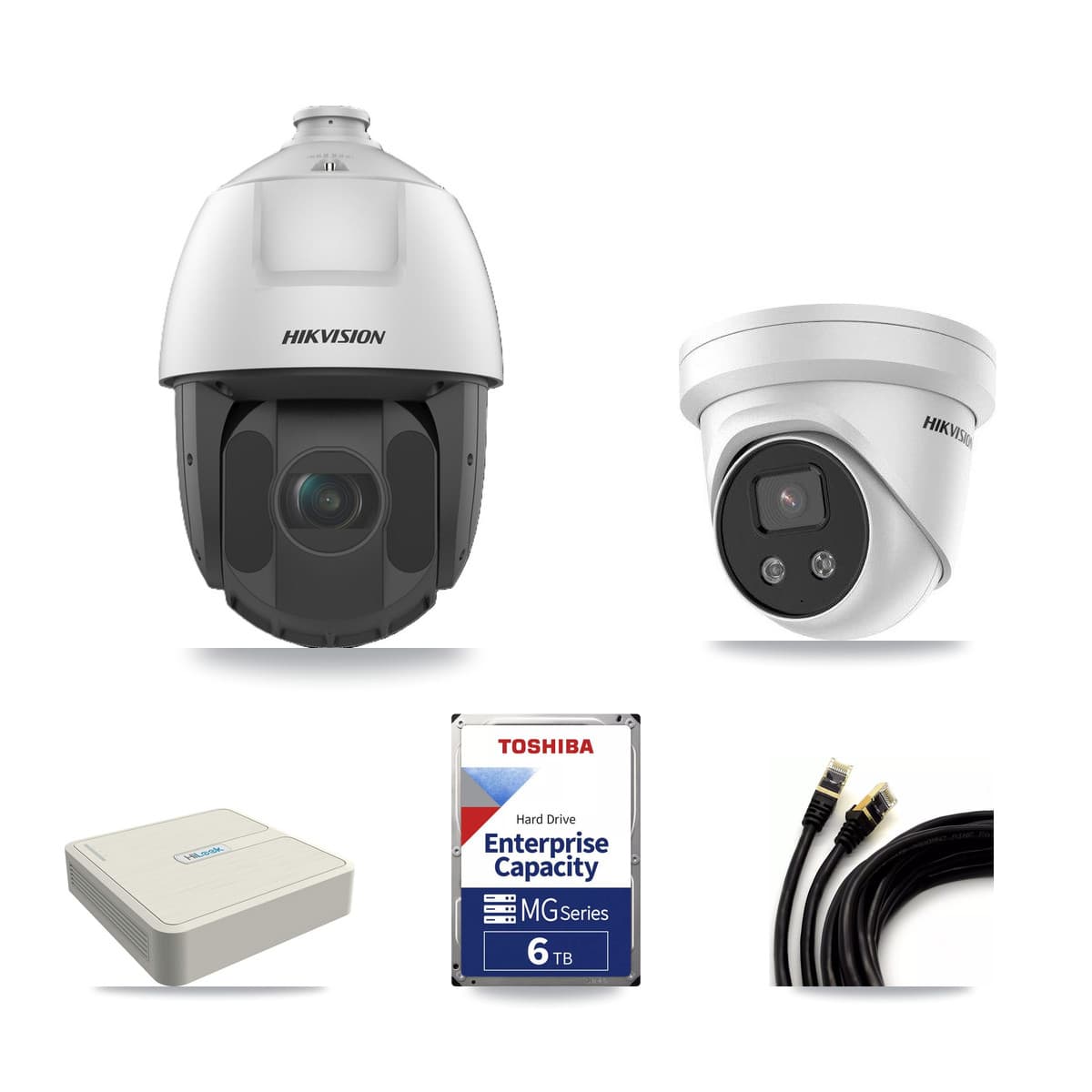 Hikvision & HiLook 8-Channel 2MP – 5MP CCTV Kit — 2 5MP Turret + 5 2MP PTZ Cameras + 6TB Recording (NVR-108H-D Recorder) - Image 1