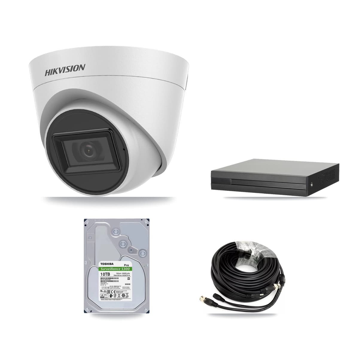 Hikvision 8-Channel 5MP CCTV Kit — 7 White Turret Cameras + 10TB Recording (XVR-3108HS Recorder)