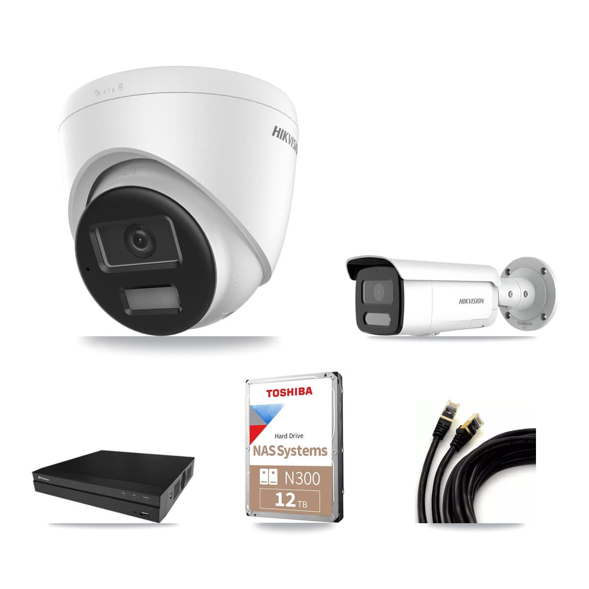 Hikvision & Prolux 16-Channel 4MP – 4K CCTV Kit — 3 DS-2CD1383G2-LIU 4K Turret + 3 DS-2CD2T47G2H-LISU/SL 4MP Bullet Cameras + 12TB Recording (PXN-5216-16P-4KS2E Recorder) - Image 1