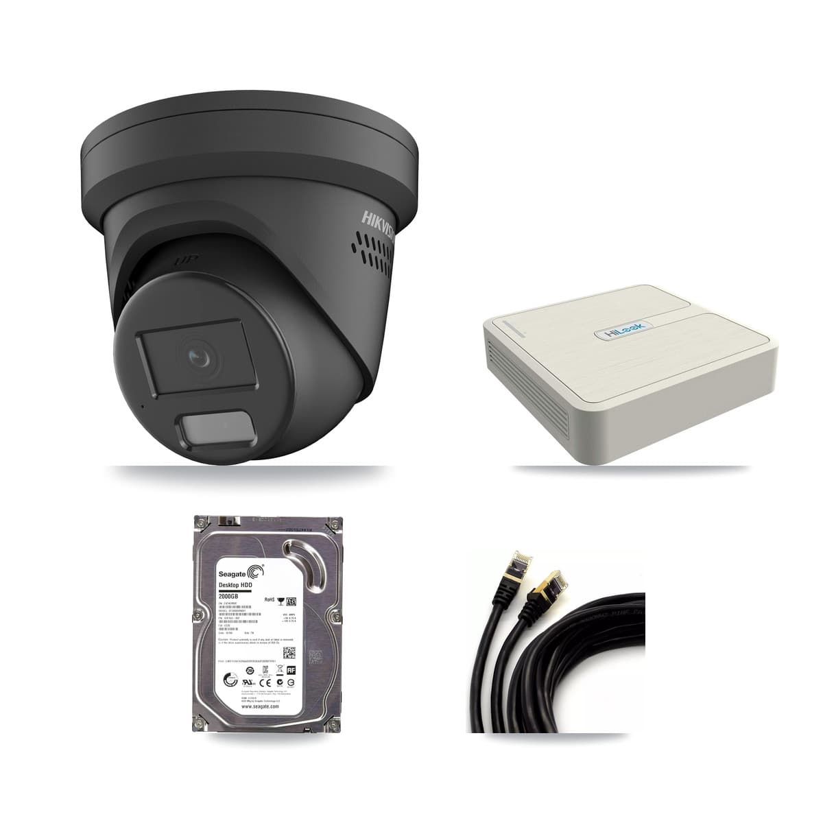 Hikvision & HiLook 8-Channel 4MP CCTV Kit — 1 Black Turret Camera + 2TB Recording (NVR-108H-D Recorder)