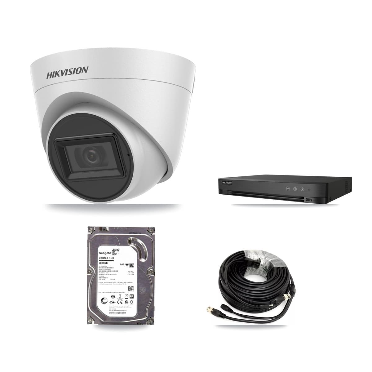 Hikvision 4-Channel 5MP CCTV Kit — 1 White Turret Camera + 2TB Recording (IDS-7204HQHI Recorder)