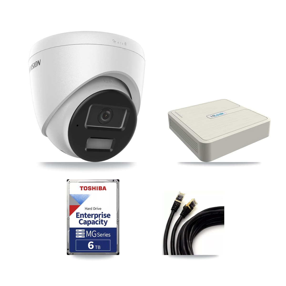 Hikvision & HiLook 8-Channel 4MP CCTV Kit — 5 DS-2CD1343G2 Turret Cameras + 6TB Recording (NVR-108H-D Recorder) - Image 1