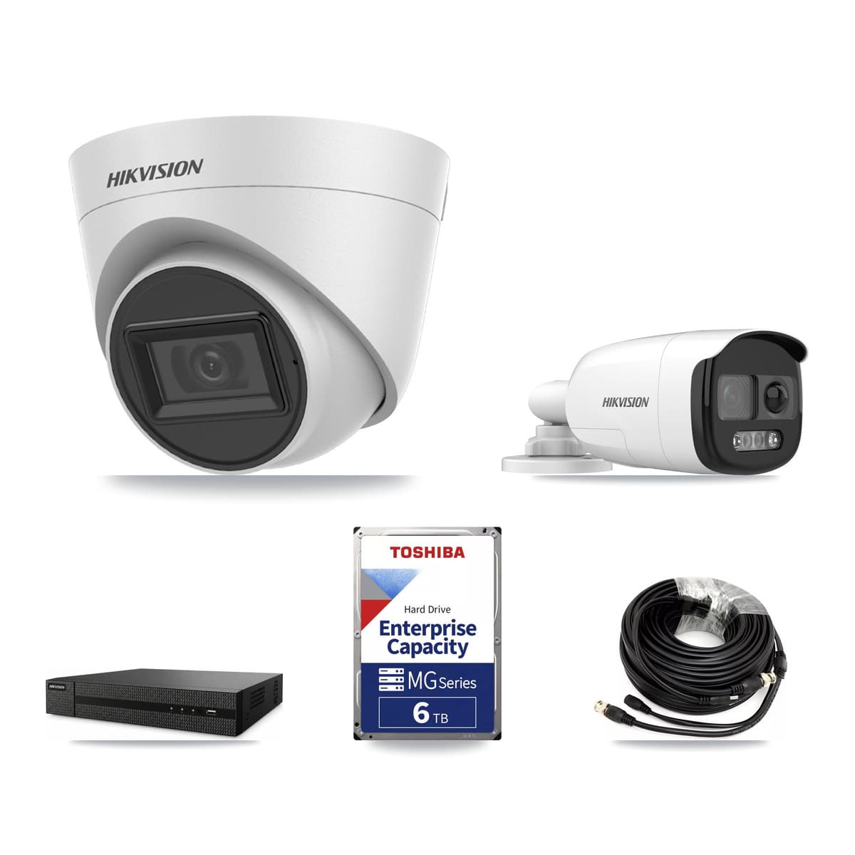 Hikvision 8-Channel 5MP CCTV Kit — 1 Bullet + 3 White Turret Cameras + 6TB Recording