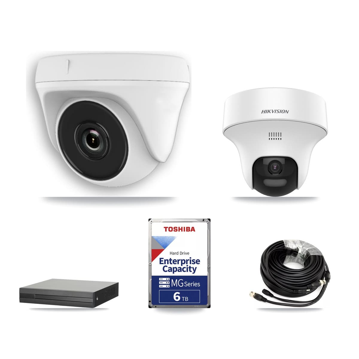 Hikvision 8-Channel 2MP – 5MP CCTV Kit — 1 DS-2CE70K0T 5MP Turret + 7 White HDT-2MP-N20W 2MP Dome Cameras + 6TB Recording (XVR-3108HS Recorder)