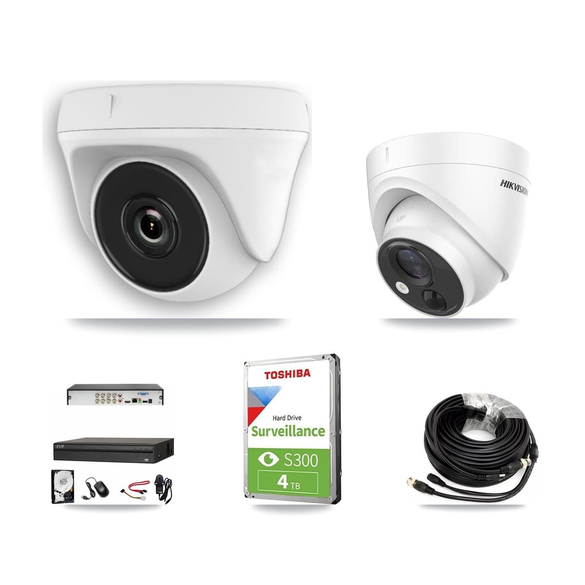 Hikvision & Dahua 8-Channel 2MP – 5MP CCTV Kit — 1 DS-2CE71H0T 5MP Turret + 3 White HDT-2MP-N20W 2MP Dome Cameras + 4TB Recording - Image 1