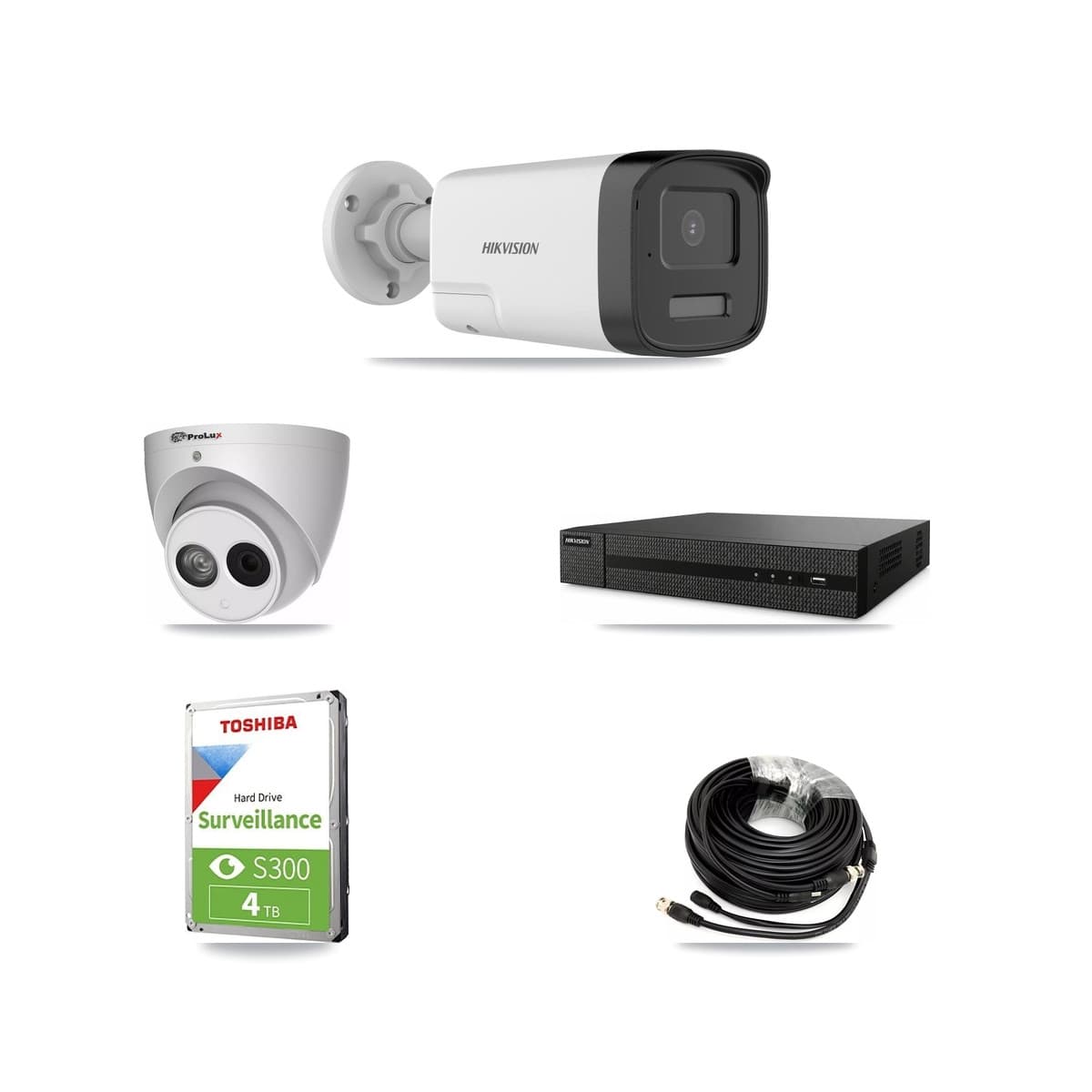 Hikvision & Prolux 8-Channel 4MP – 5MP CCTV Kit — 1 DS-2CE17K0T 5MP Bullet + 1 PXC-612C4W-A 4MP Turret Cameras + 4TB Recording (DVR-8CH Recorder) - Image 1