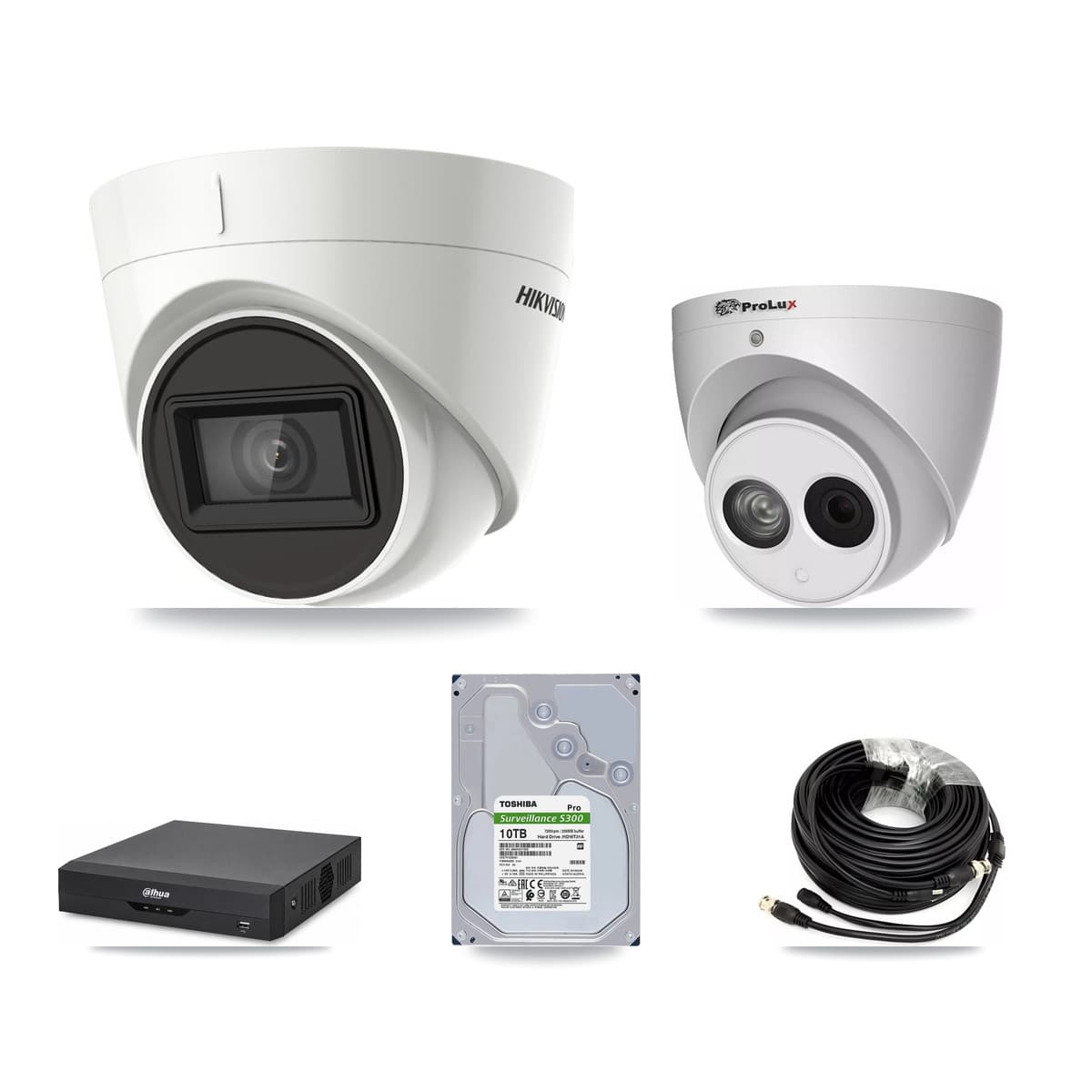 4-Channel 4MP – 4K CCTV Kit — 3 DS-2CE78U1T 4K + 1 PXC-612C4W-A 4MP Turret Cameras + 10TB Recording (DH-XVR5104HS Recorder)