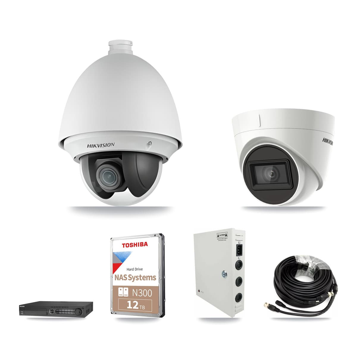 Hikvision 32-Channel 2MP – 4K CCTV Kit — 12 DS-2AE4225T 2MP PTZ + 6 DS-2CE78U1T 4K Turret Cameras + 2× 12TB Recording
