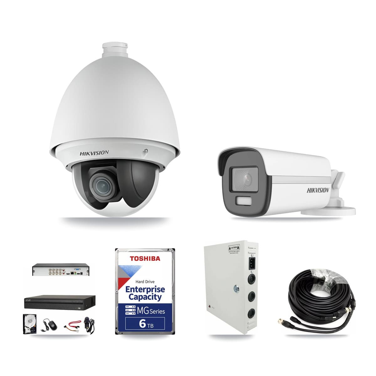 Hikvision & Dahua 8-Channel 2MP – 4K CCTV Kit — 5 2MP PTZ + 1 4K Bullet Cameras + 6TB Recording (XVR-3108AD Recorder) - Image 1