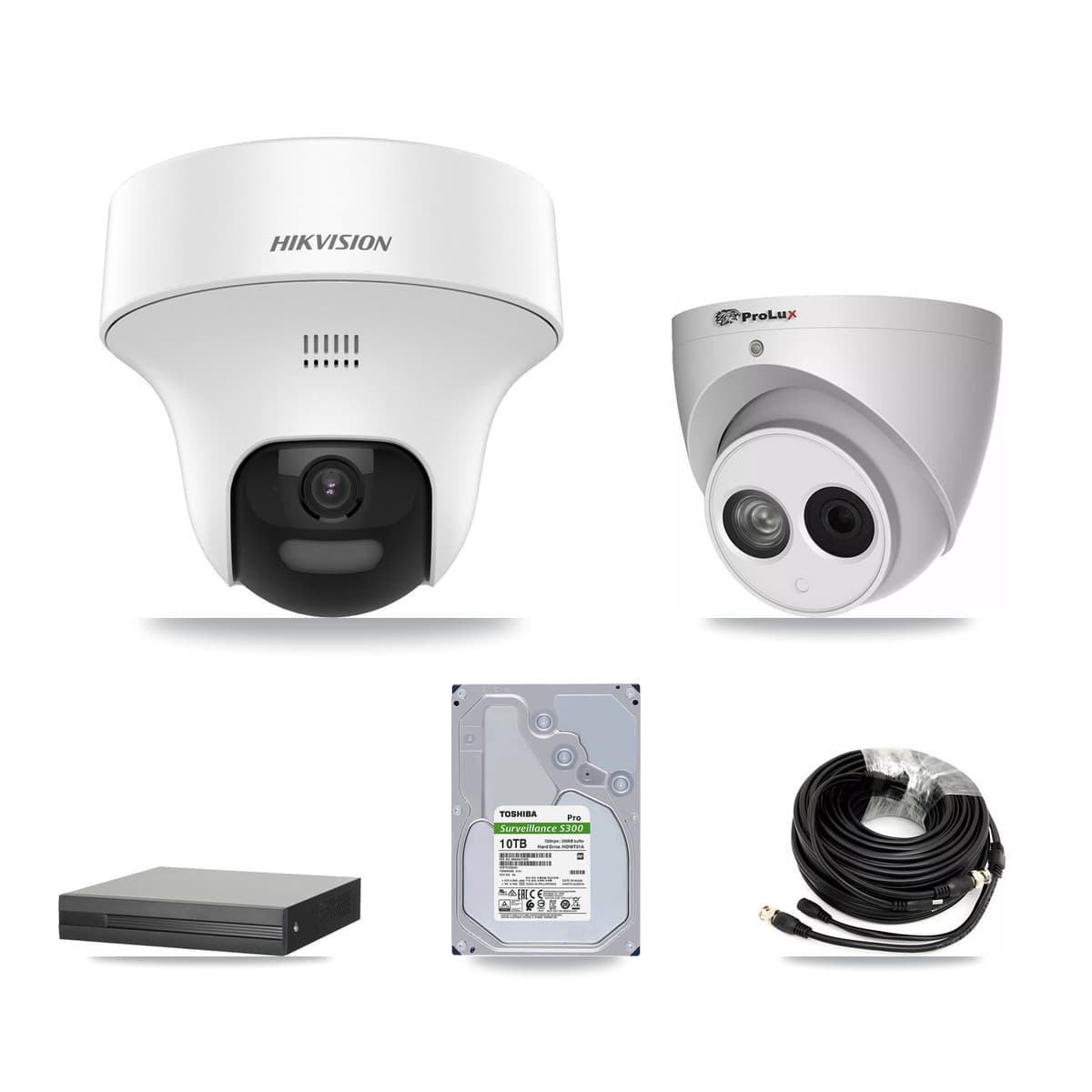 Hikvision & Prolux 8-Channel 4MP – 5MP CCTV Kit — 7 DS-2CE70K0T 5MP + 1 PXC-612C4W-A 4MP Turret Cameras + 10TB Recording (XVR-3108HS Recorder)