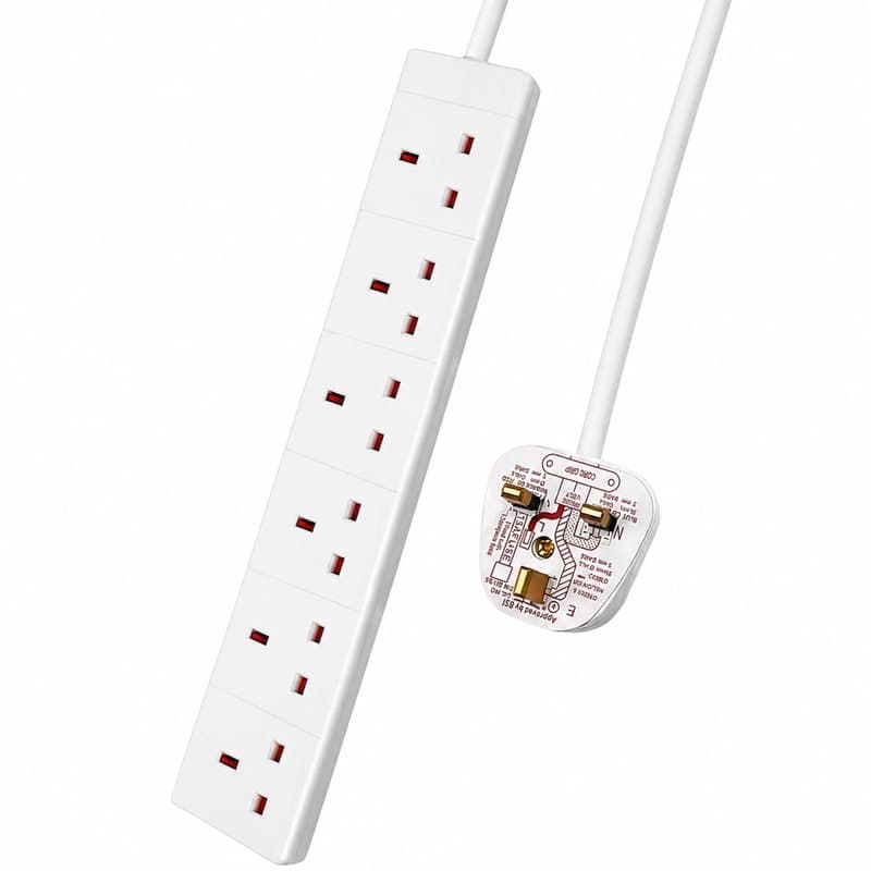 6 Way Power Extension Lead 5m UK Mains Socket Strip