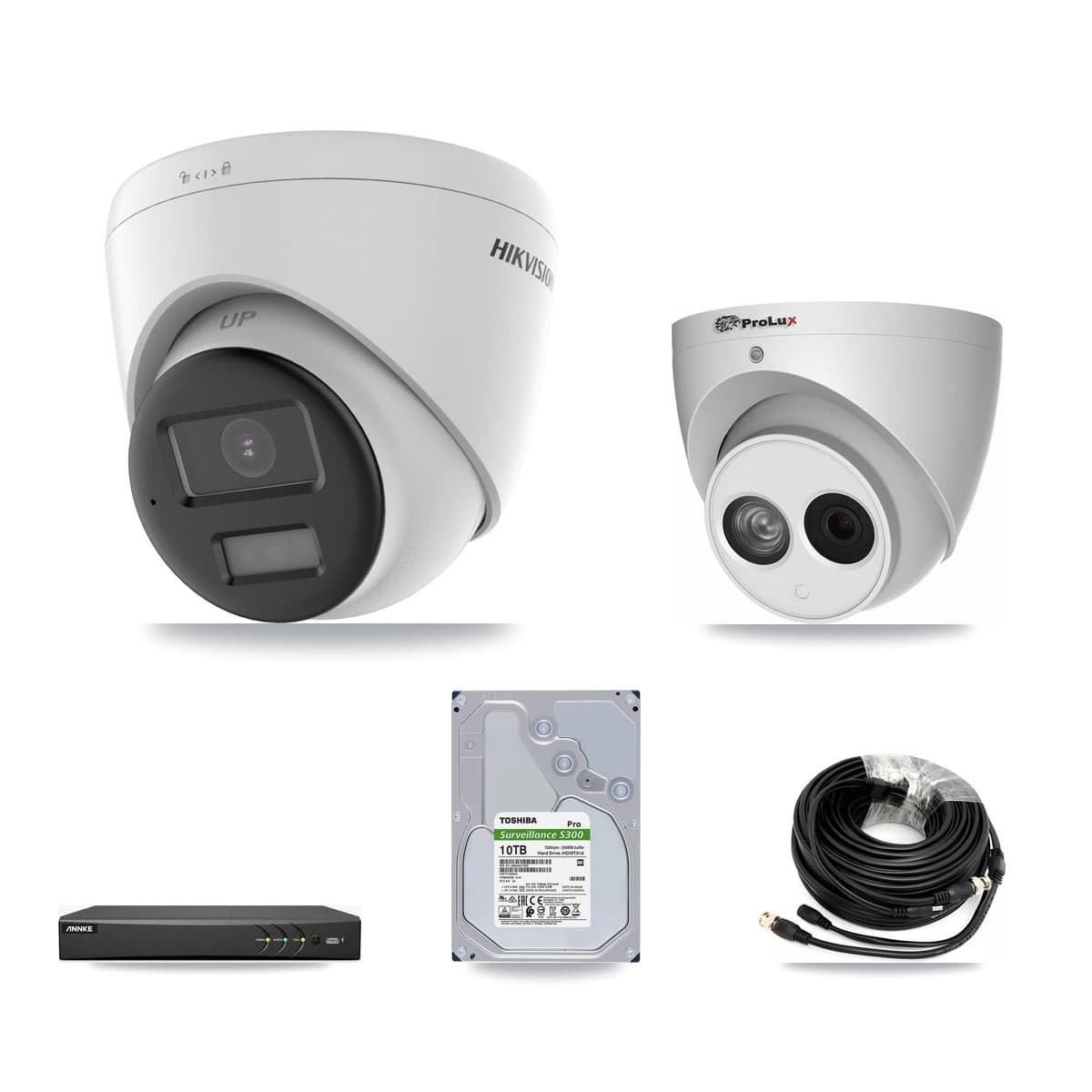 4-Channel 4MP – 4K CCTV Kit — 3 DS-2CE78U0T 4K + 1 PXC-612C4W-A 4MP Turret Cameras + 10TB Recording (AN-DV4-8MP Recorder)