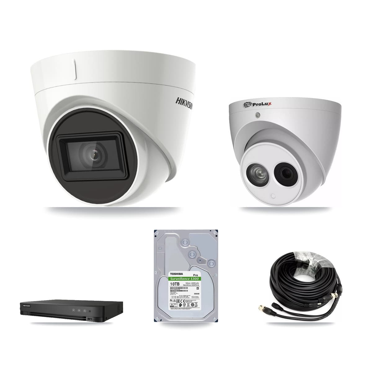 Hikvision & Prolux 8-Channel 4MP – 4K CCTV Kit — 5 DS-2CE78U1T 4K + 1 PXC-612C4W-A 4MP Turret Cameras + 10TB Recording