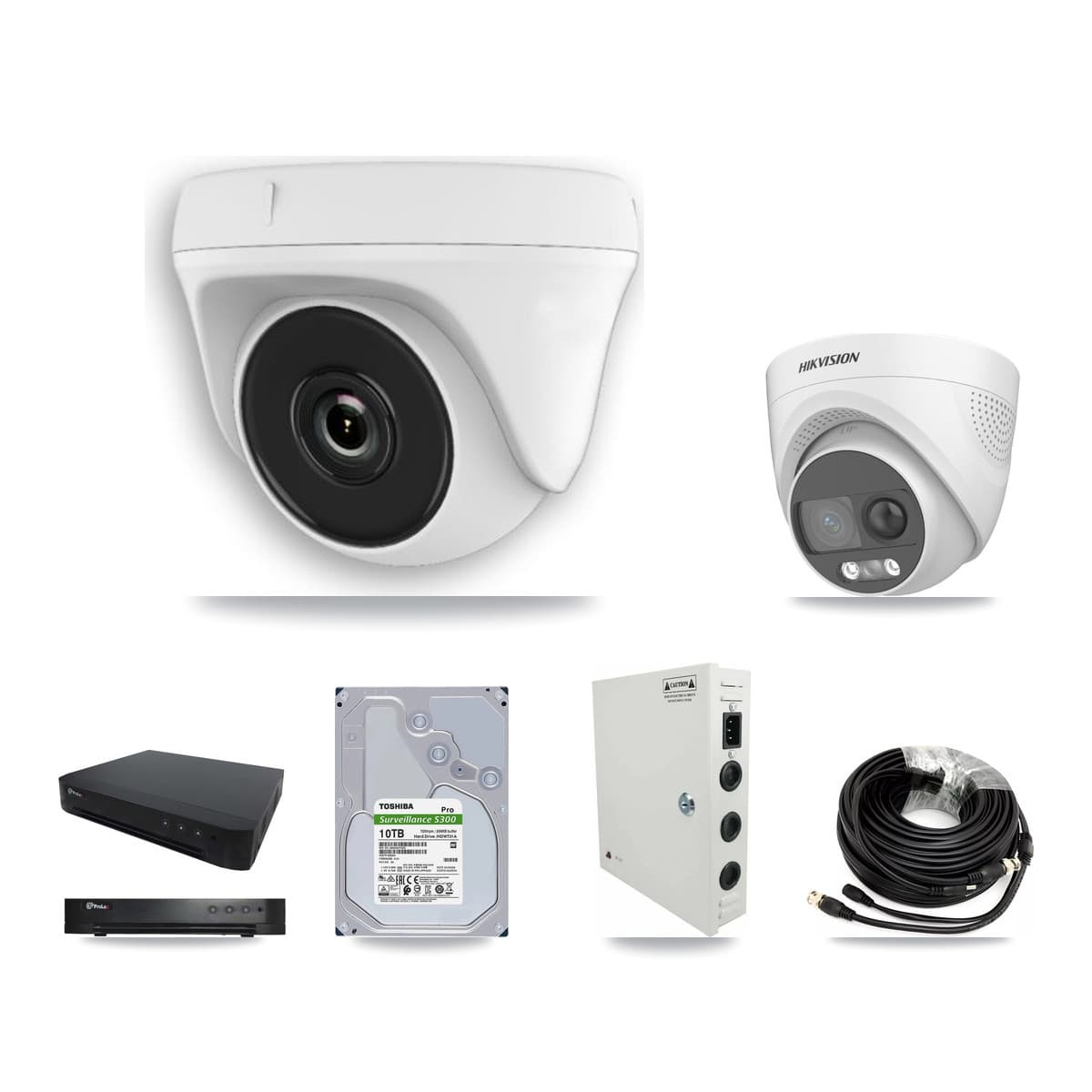 Hikvision & Prolux 16-Channel 2MP – 5MP CCTV Kit — 1 DS-2CE72KF3T 5MP Turret + 14 White HDT-2MP-N20W 2MP Dome Cameras + 10TB Recording - Image 1