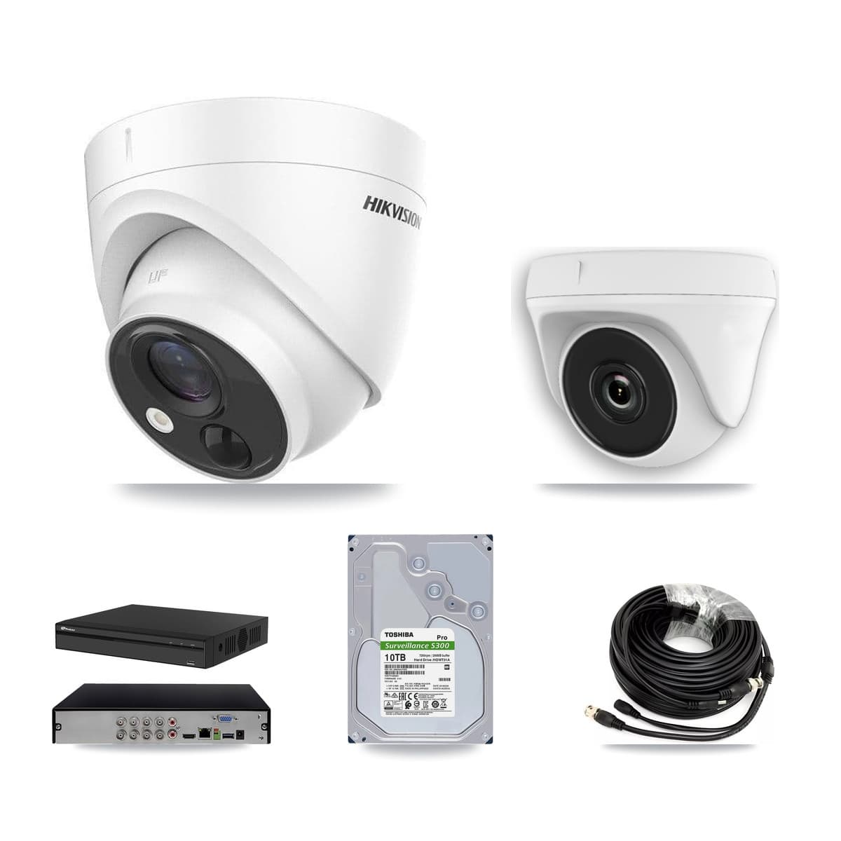 Hikvision & Prolux 8-Channel 2MP – 5MP CCTV Kit — 7 DS-2CE71H0T 5MP Turret + 1 White HDT-2MP-N20W 2MP Dome Cameras + 10TB Recording (PXD-5108HS Recorder) - Image 1