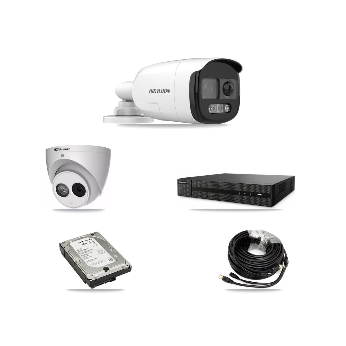 Hikvision & Prolux 8-Channel 4MP – 5MP CCTV Kit — 3 DS-2CE12KF3T 5MP Bullet + 1 PXC-612C4W-A 4MP Turret Cameras + 5TB Recording (DVR-8CH Recorder) - Image 1
