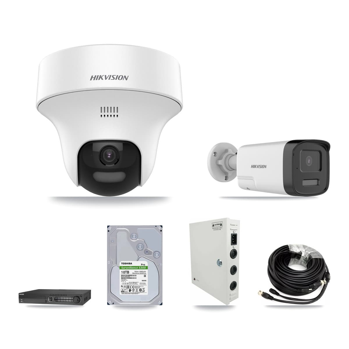 Hikvision 32-Channel 5MP CCTV Kit — 5 DS-2CE17K0T Bullet + 11 DS-2CE70K0T Turret Cameras + 2× 10TB Recording (DS-7332HQHI Recorder)