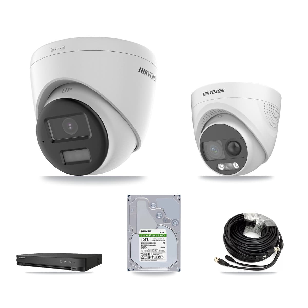 Hikvision 8-Channel 5MP CCTV Kit — 2 DS-2CE72KF3T-PIRXO + 6 DS-2CE78K0T-LPTS Turret Cameras + 10TB Recording (IDS-7208HQHI-M1/XT Recorder)