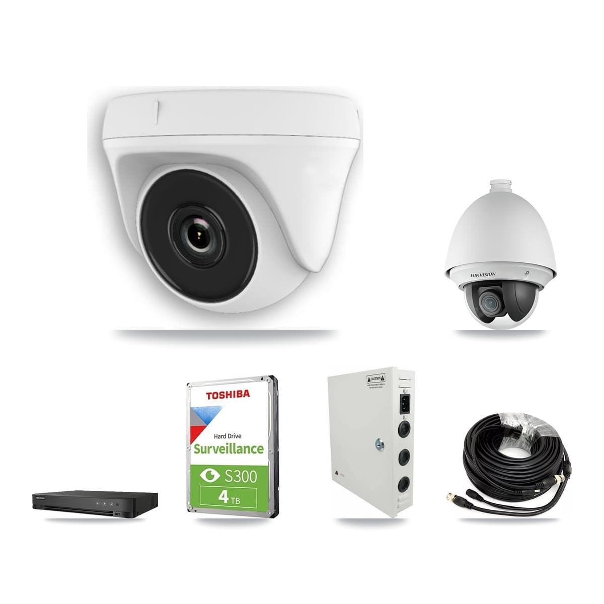 Hikvision 4-Channel 2MP CCTV Kit — 1 PTZ + 2 White Dome Cameras + 4TB Recording (DS-7204HGHI Recorder) - Image 1