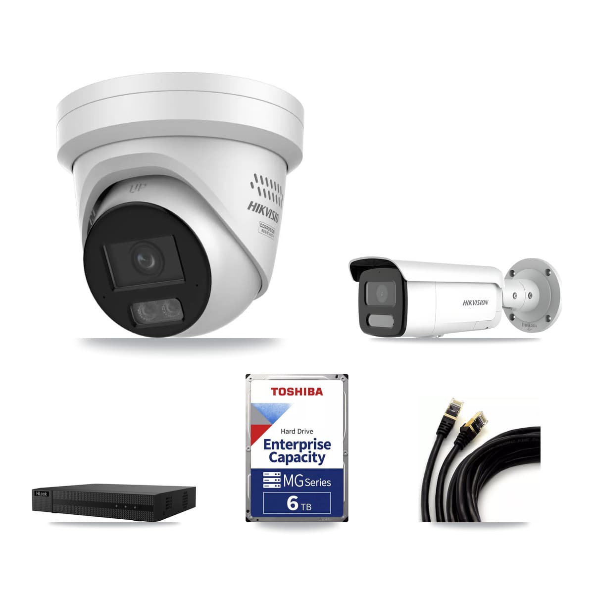 Hikvision & HiLook 8-Channel 4MP CCTV Kit — 7 Turret + 1 Bullet Cameras + 6TB Recording