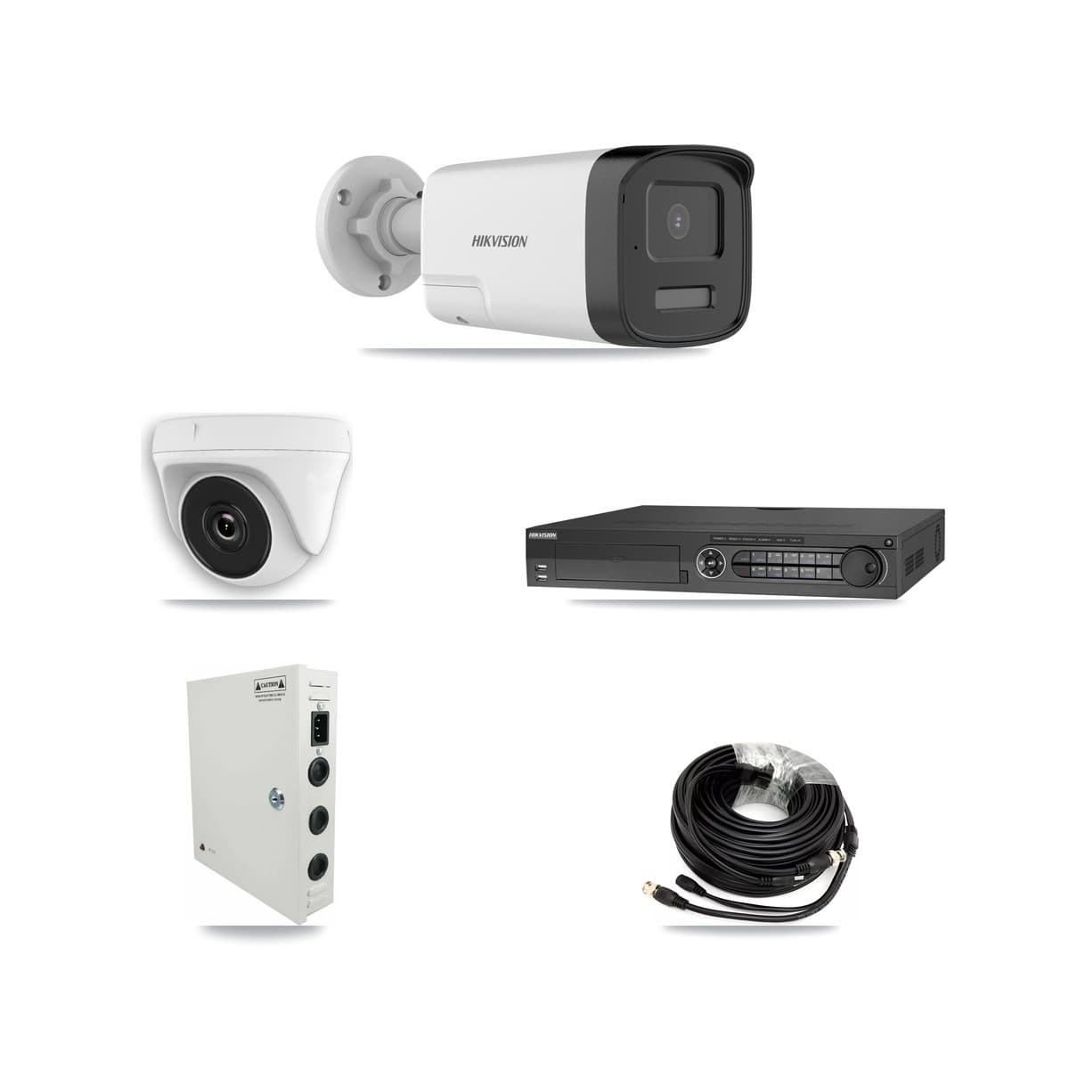 Hikvision 32-Channel 2MP – 5MP CCTV Kit — 8 DS-2CE17K0T 5MP Bullet + 8 White HDT-2MP-N20W 2MP Dome Cameras + 2× 8TB Recording (IDS-7332HUHI Recorder)