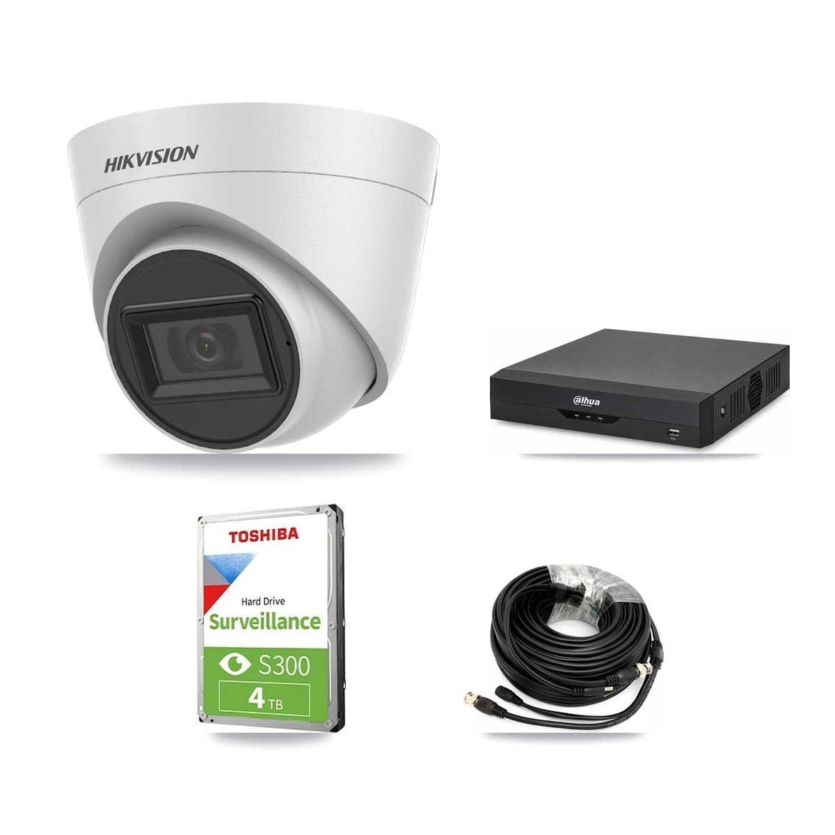 Hikvision & Dahua 4-Channel 5MP CCTV Kit — 4 White Turret Cameras + 4TB Recording - Image 1