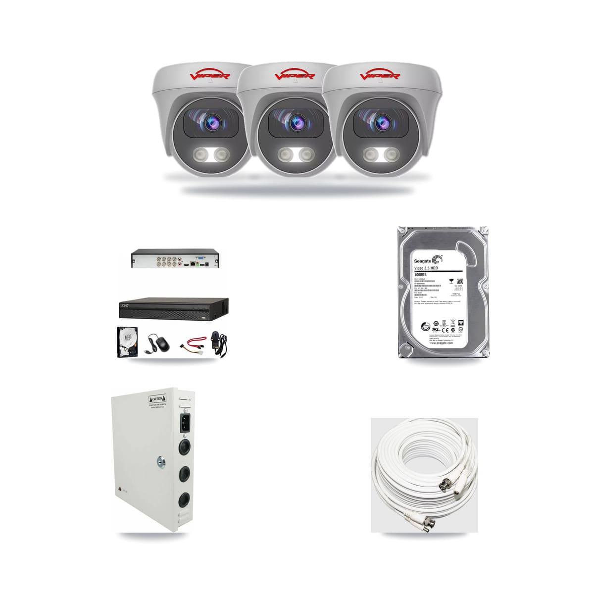 8-Channel 5MP CCTV Kit — 3 White Viper Cameras + 1TB Recording (XVR-3108AD Recorder) - Image 1