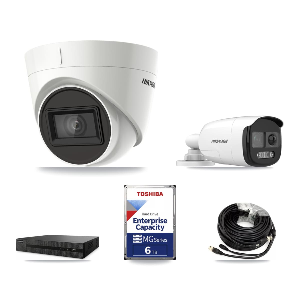 Hikvision 8-Channel 5MP – 4K CCTV Kit — 1 DS-2CE12KF3T 5MP Bullet + 2 DS-2CE78U1T 4K Turret Cameras + 6TB Recording (DVR-8CH Recorder) - Image 1
