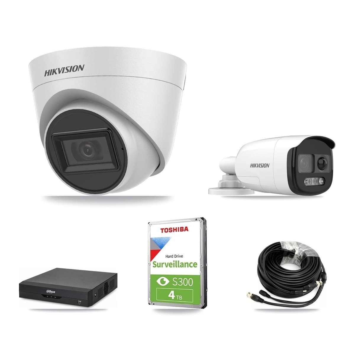 Hikvision & Dahua 4-Channel 5MP CCTV Kit — 1 Bullet + 2 White Turret Cameras + 4TB Recording - Image 1