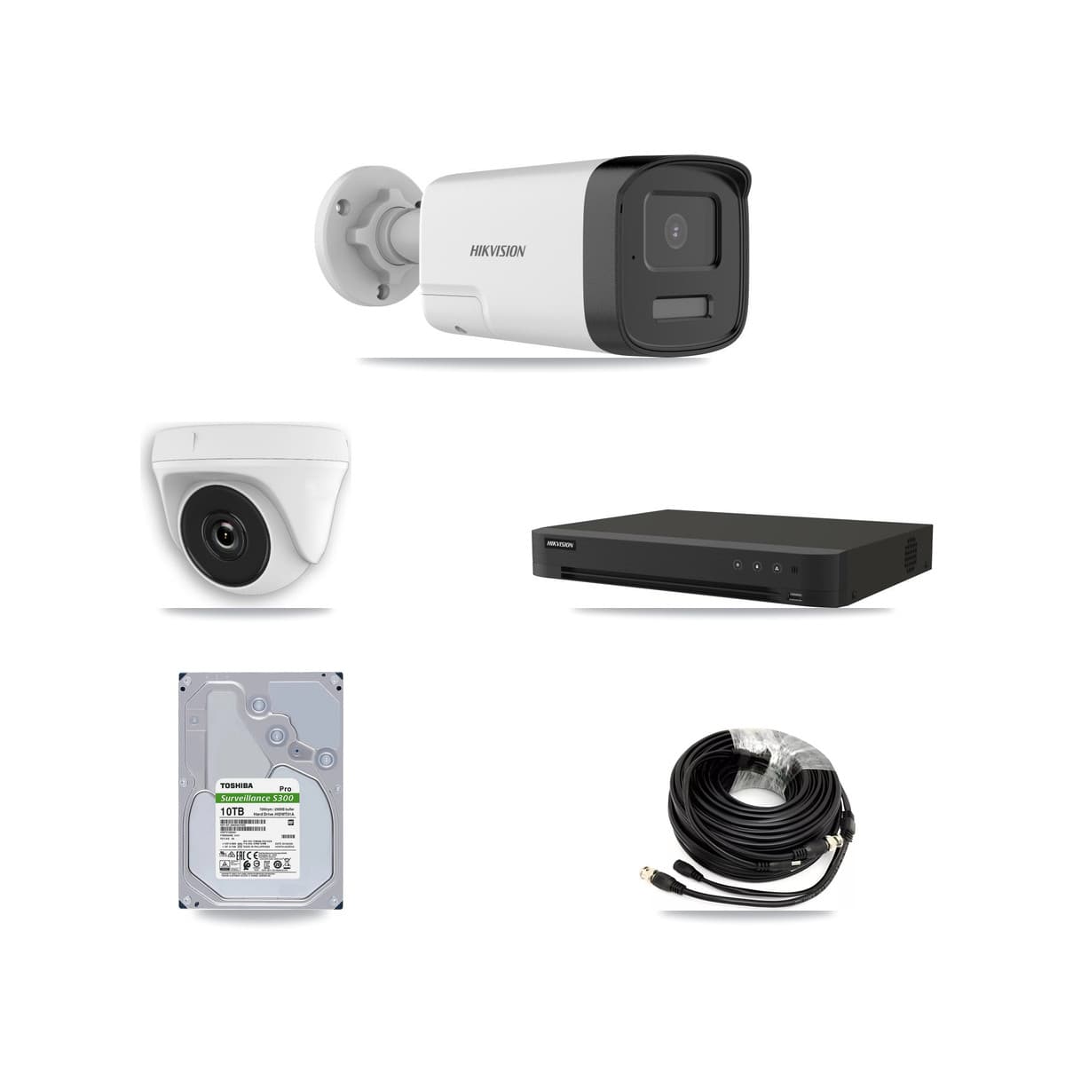 Hikvision 8-Channel 2MP – 5MP CCTV Kit — 7 DS-2CE17K0T 5MP Bullet + 1 White HDT-2MP-N20W 2MP Dome Cameras + 10TB Recording