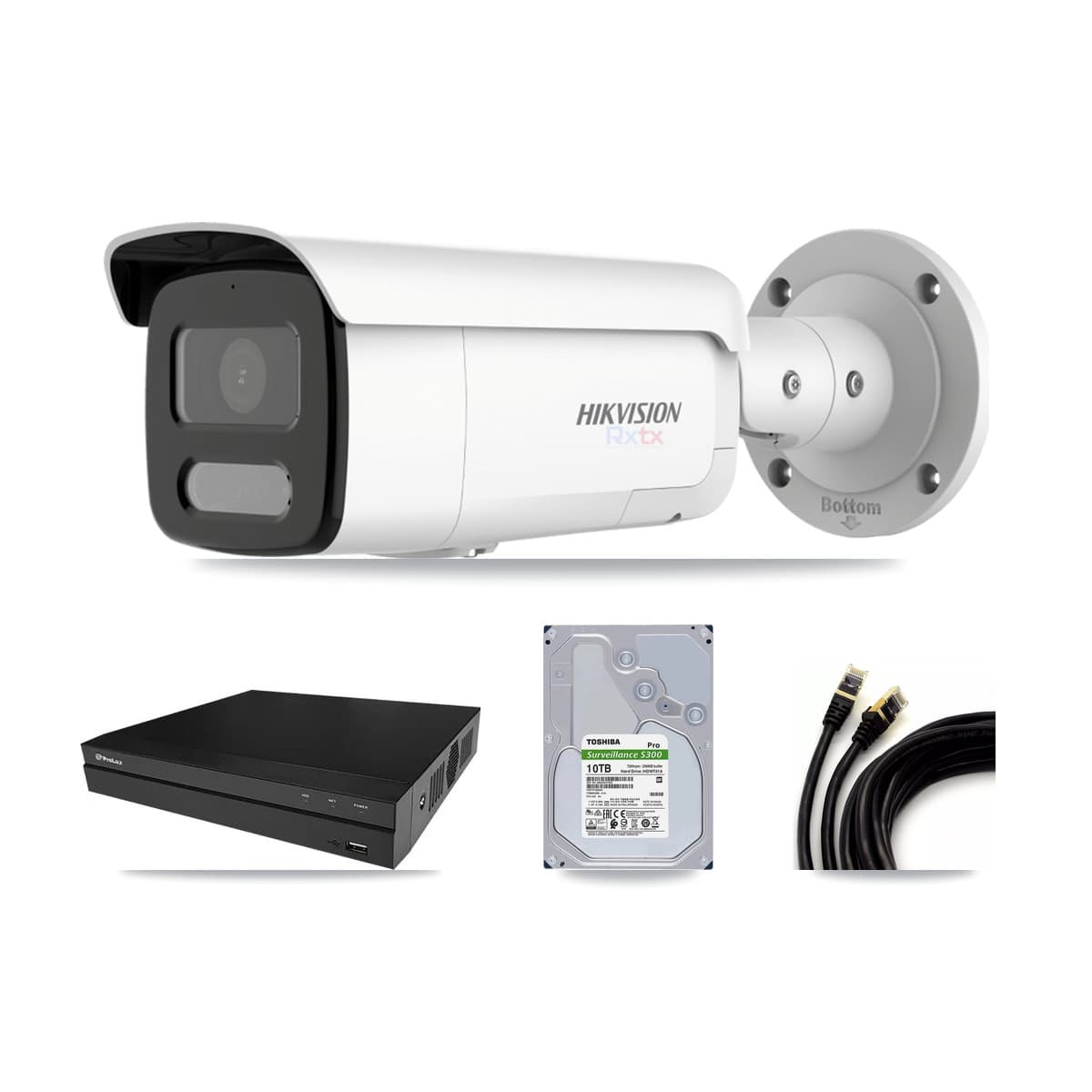 Hikvision & Prolux 8-Channel 4K CCTV Kit — 6 White Bullet Cameras + 10TB Recording