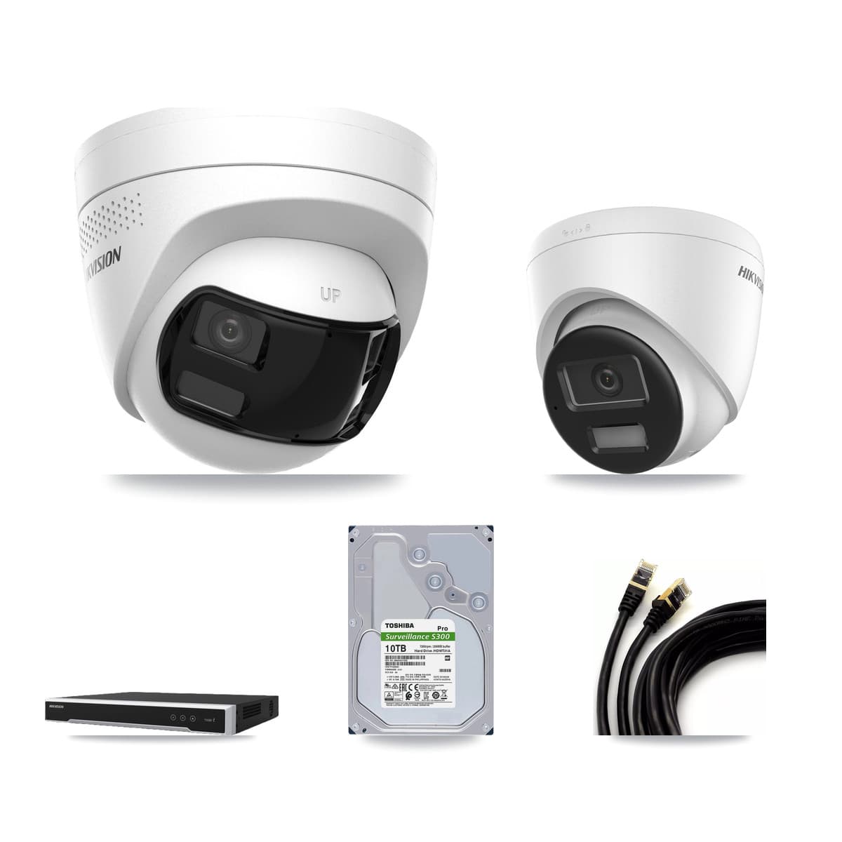 Hikvision 8-Channel 4K CCTV Kit — 2 DS-2CD1383G2 + 6 DS-2CD1383G2P Turret Cameras + 2× 10TB Recording