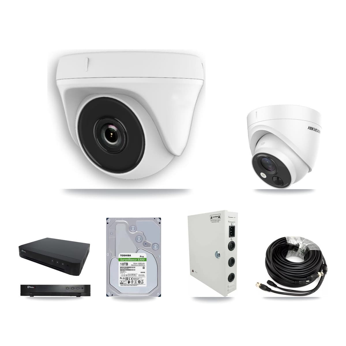 Hikvision & Prolux 16-Channel 2MP – 5MP CCTV Kit — 4 DS-2CE71H0T 5MP Turret + 9 White HDT-2MP-N20W 2MP Dome Cameras + 10TB Recording - Image 1