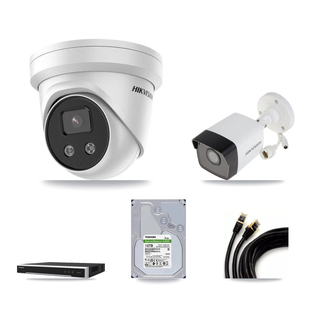 Hikvision 16-Channel 5MP CCTV Kit — 1 DS-2CD1053G0 Bullet + 15 DS-2CD3356G2 Turret Cameras + 2× 10TB Recording